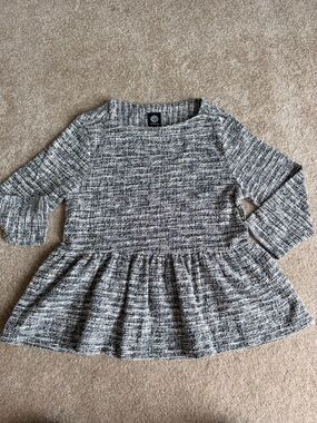 bobeau Black & White Marled Peplum Knit Top